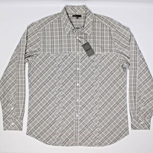 NWT Murano Black & Tan Plaid Long Sleeve Button Down Shirt Slim Fit Men Size XL